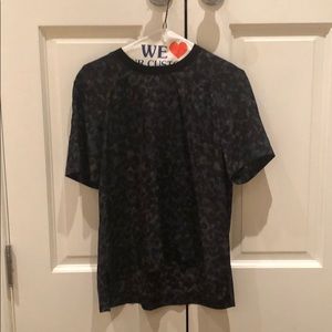 Madewell silk tee with quarter gold zip in back.